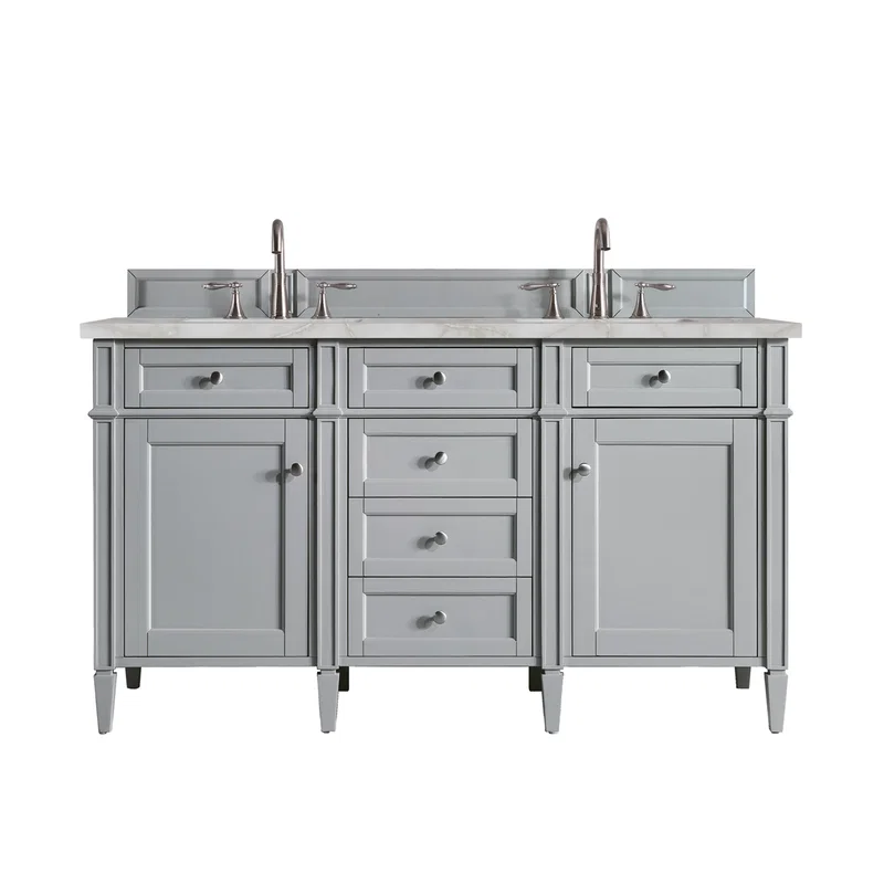 Brittany 60" Double Vanity, Urban Gray w/ 3 CM Victorian Silver Silestone Top w/FreePower Wireless Charger