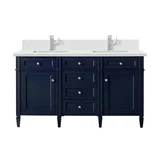 Brittany 60" Double Vanity, Victory Bleu w/ Single Hole 3 CM White Zeus Silestone Top & Backsplash
