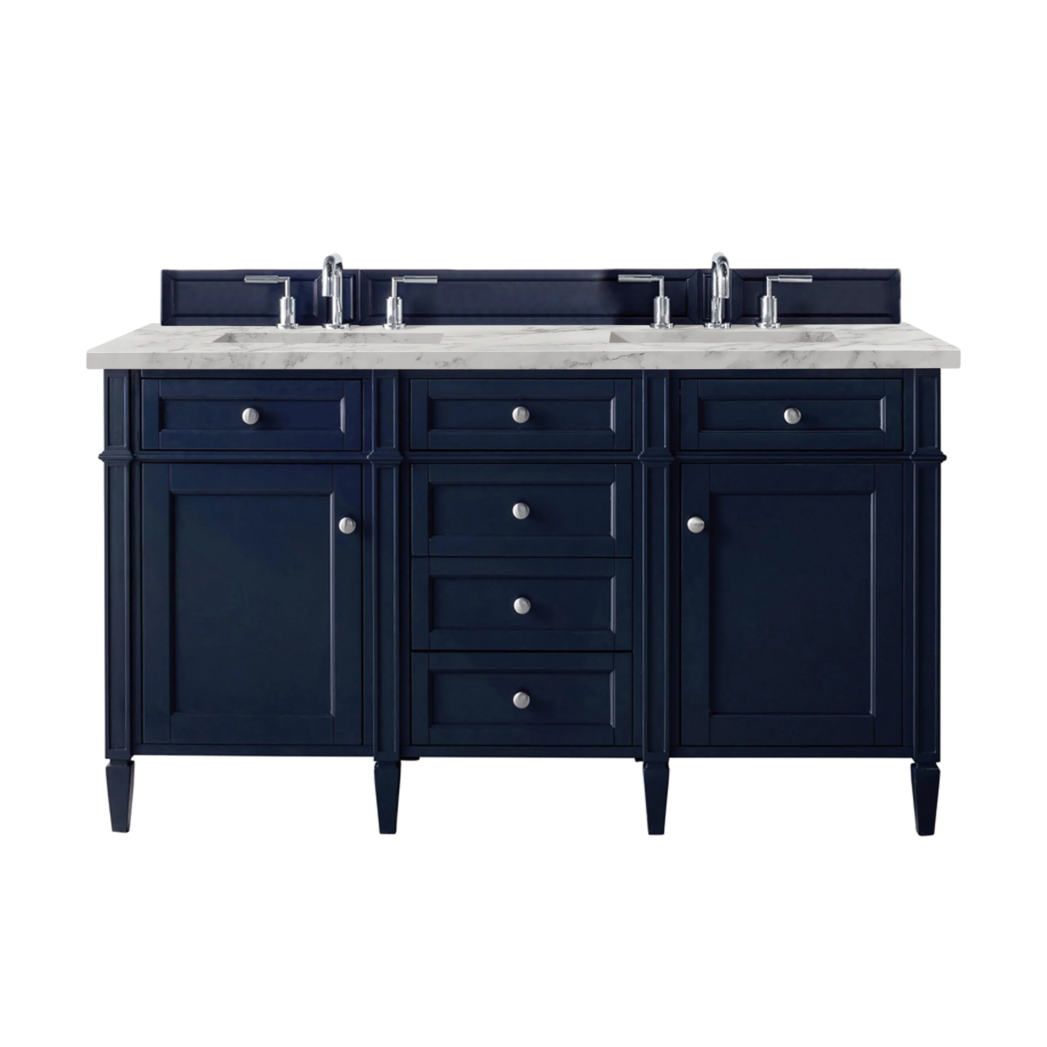 Brittany 60" Double Vanity, Victory Blue w/ 3 CM Carrara Marble Top