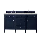 Brittany 60" Double Vanity, Victory Blue w/ 3 CM Carrara Marble Top
