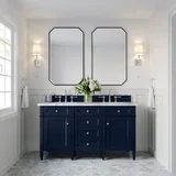 Brittany 60" Double Vanity, Victory Blue w/ 3 CM Carrara Marble Top