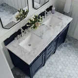 Brittany 60" Double Vanity, Victory Blue w/ 3 CM Carrara Marble Top