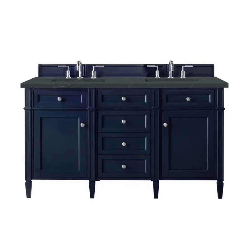 Brittany 60" Double Vanity, Victory Blue w/ 3 CM Charcoal Soapstone Silestone Top