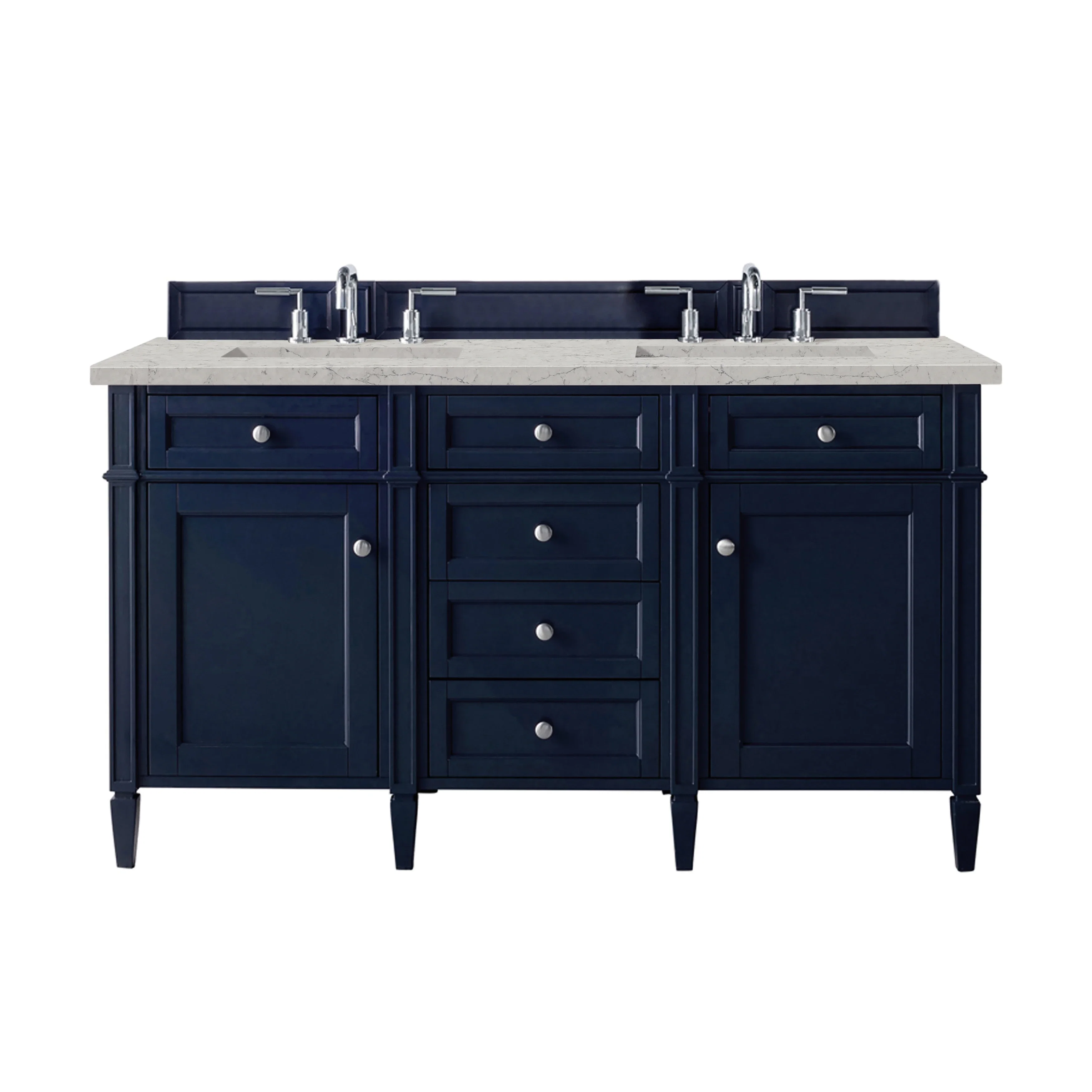 Brittany 60" Double Vanity, Victory Blue w/ 3 CM Eternal Jasmine Pearl Silestone Top