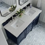 Brittany 60" Double Vanity, Victory Blue w/ 3 CM Eternal Jasmine Pearl Silestone Top