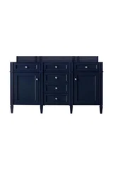 Brittany 60" Double Vanity, Victory Blue w/ 3 CM Eternal Jasmine Pearl Silestone Top