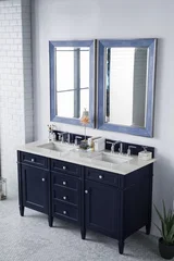 Brittany 60" Double Vanity, Victory Blue w/ 3 CM Eternal Jasmine Pearl Silestone Top