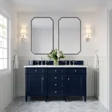 Brittany 60" Double Vanity, Victory Blue w/ 3 CM Ethereal Noctis Silestone Top
