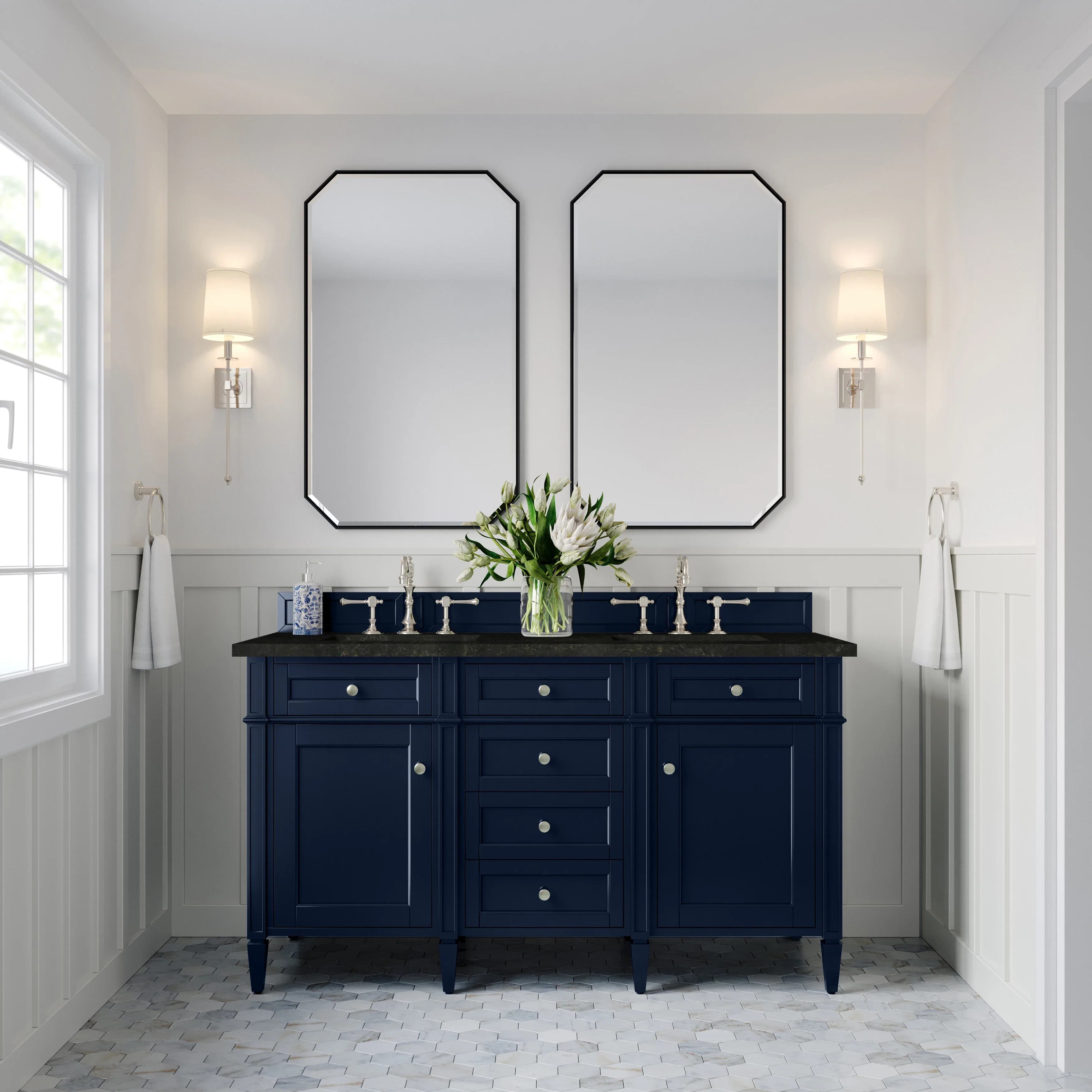 Brittany 60" Double Vanity, Victory Blue, w/ 3 CM Phantome Eclos Top