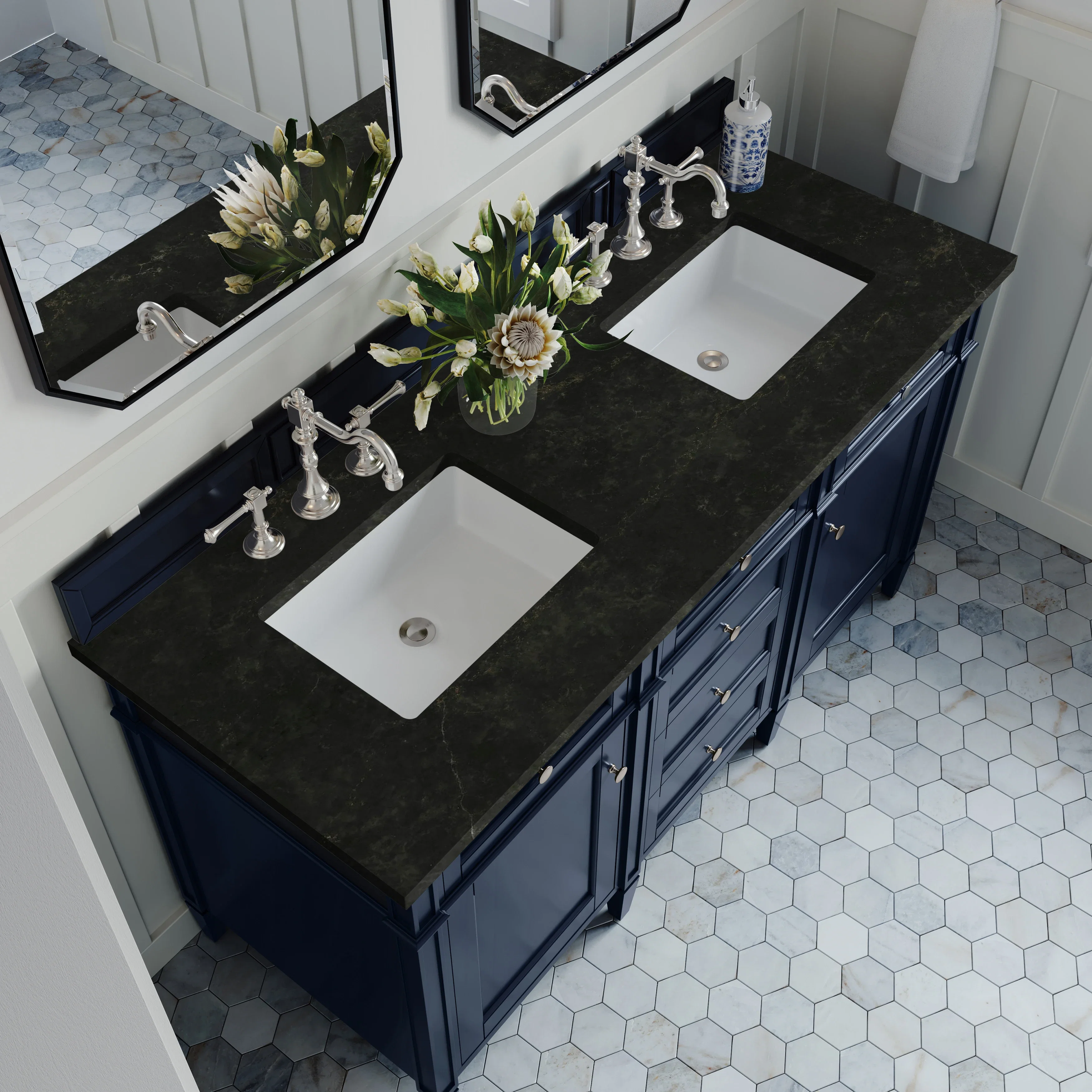 Brittany 60" Double Vanity, Victory Blue, w/ 3 CM Phantome Eclos Top