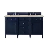 Brittany 60" Double Vanity, Victory Blue, w/ 3 CM Siberian Silestone Top