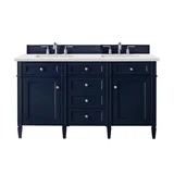 Brittany 60" Double Vanity, Victory Blue w/ 3 CM White Zeus Silestone Top