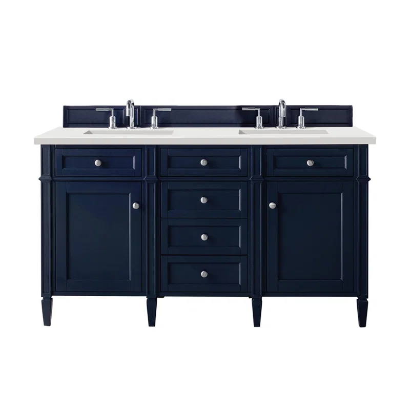 Brittany 60" Double Vanity, Victory Blue w/ 3 CM White Zeus Silestone Top