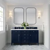 Brittany 60" Double Vanity, Victory Blue w/ 3 CM White Zeus Silestone Top