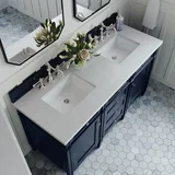 Brittany 60" Double Vanity, Victory Blue w/ 3 CM White Zeus Silestone Top