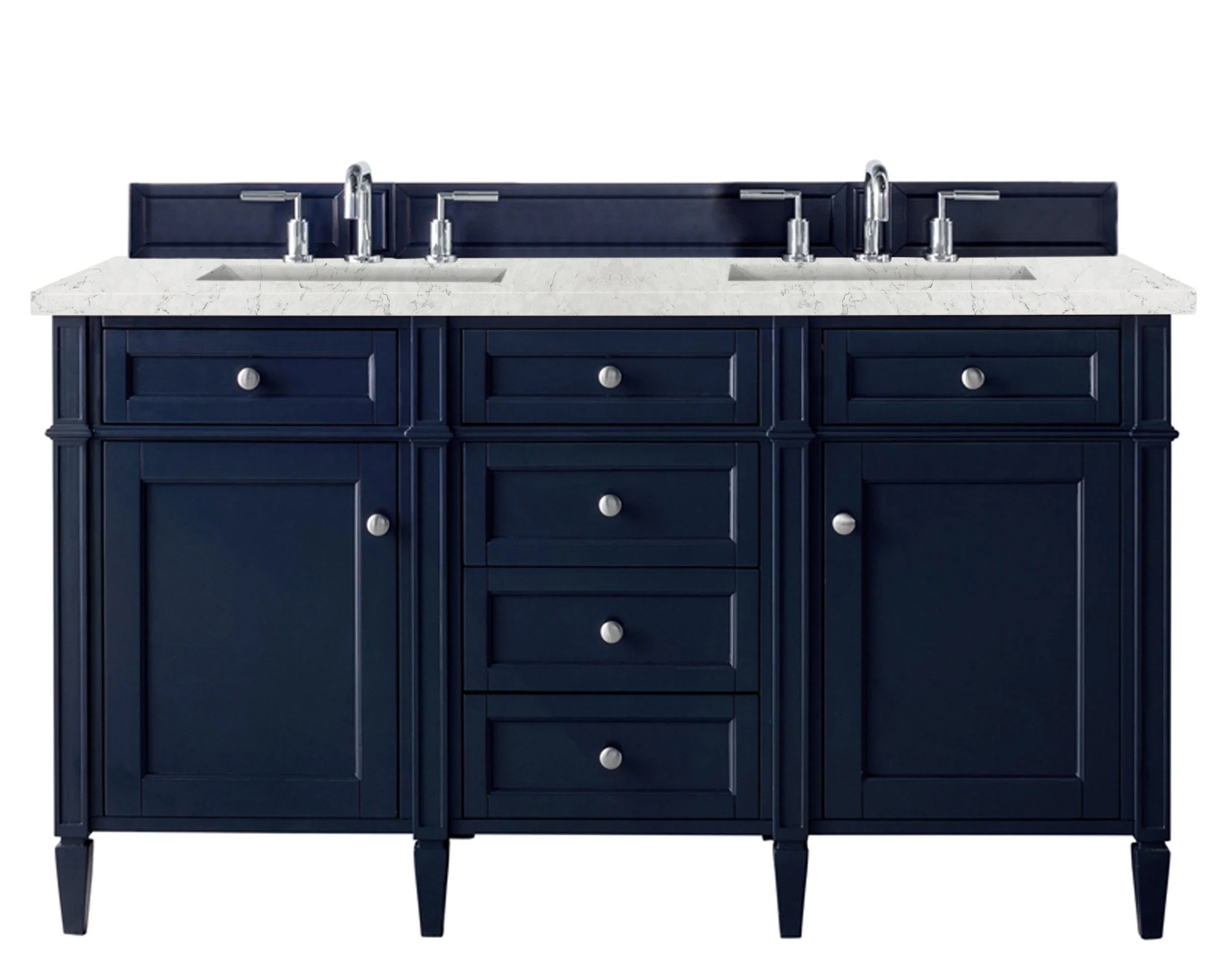 Brittany 60" Double Vanity, Victory Blue w/ 3 CM Eternal Jasmine Pearl Silestone Top w/FreePower Wireless Charger