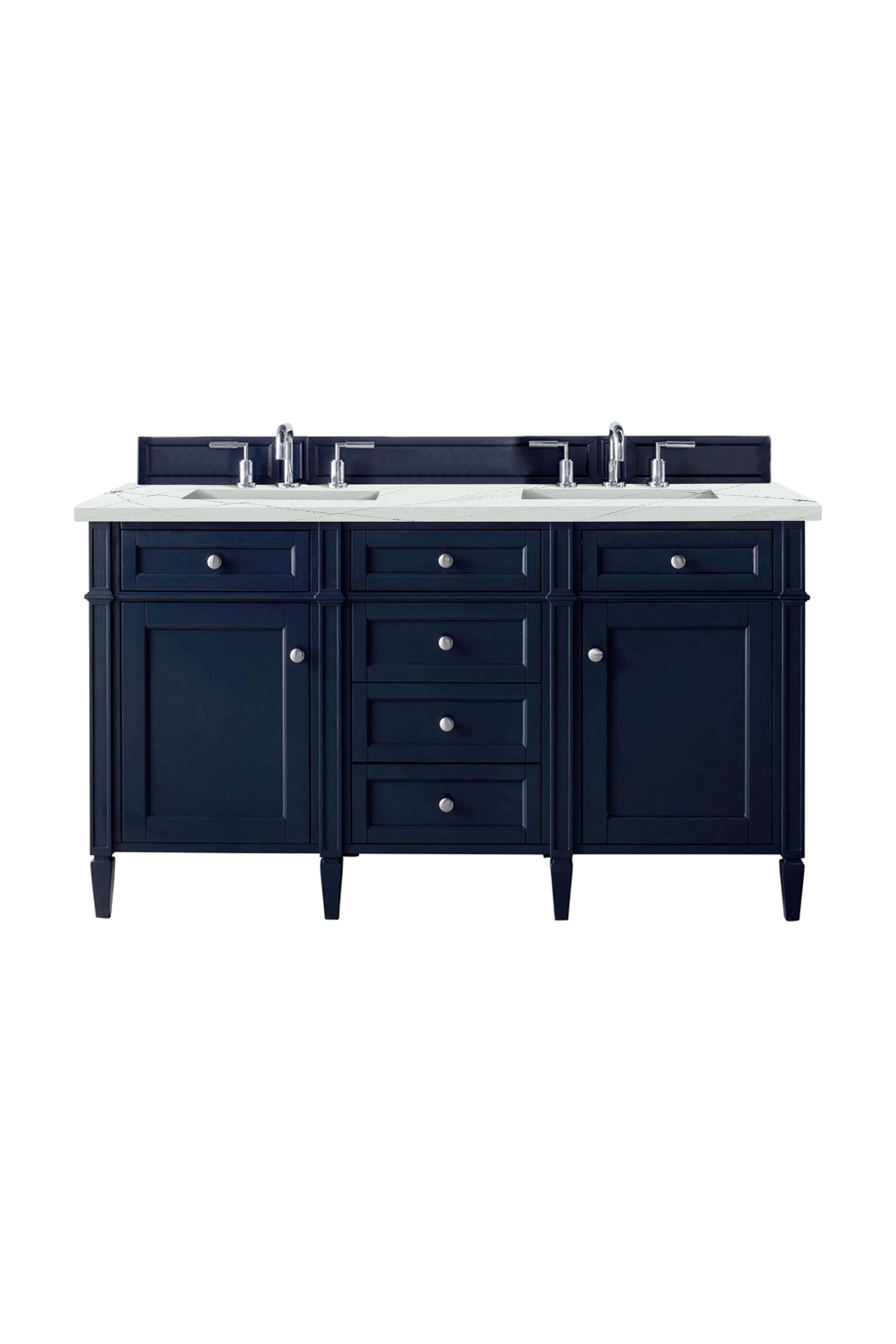 Brittany 60" Double Vanity, Victory Blue w/ 3 CM Ethereal Noctis Silestone Top w/FreePower Wireless Charger