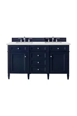 Brittany 60" Double Vanity, Victory Blue w/ 3 CM Ethereal Noctis Silestone Top w/FreePower Wireless Charger