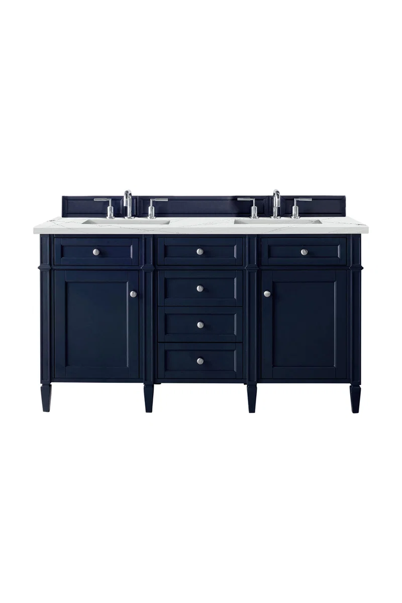 Brittany 60" Double Vanity, Victory Blue w/ 3 CM Ethereal Noctis Silestone Top w/FreePower Wireless Charger