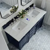 Brittany 60" Double Vanity, Victory Blue w/ 3 CM Ethereal Noctis Silestone Top w/FreePower Wireless Charger