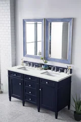 Brittany 60" Double Vanity, Victory Blue w/ 3 CM Ethereal Noctis Silestone Top w/FreePower Wireless Charger