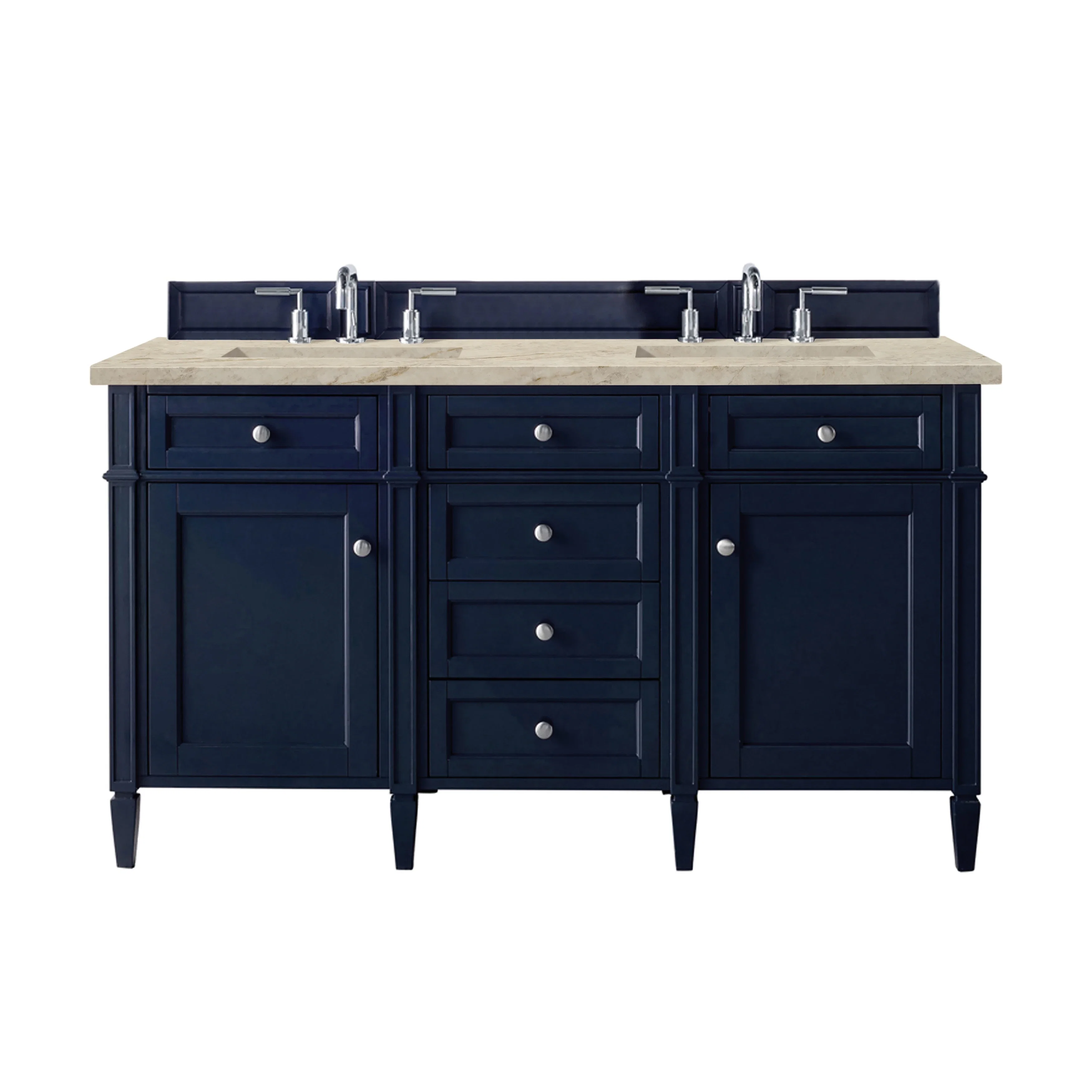 Brittany 60" Double Vanity, Victory Blue, w/ 3 CM Tajnar Eclos Top w/FreePower Wireless Charger