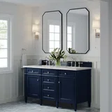 Brittany 60" Double Vanity, Victory Blue w/ 3 CM Victorian Silver Silestone Top w/FreePower Wireless Charger