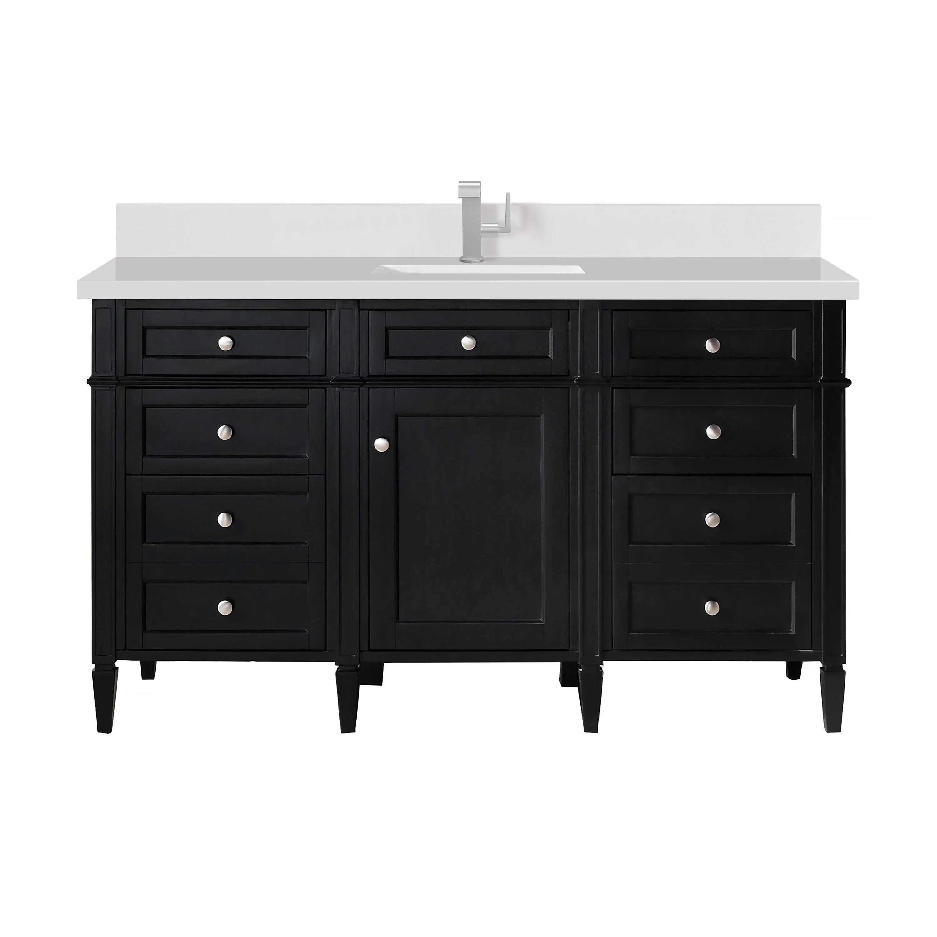 Brittany 60" Single Vanity, Black Onyx w/ Single Hole 3 CM White Zeus Silestone Top & Backsplash