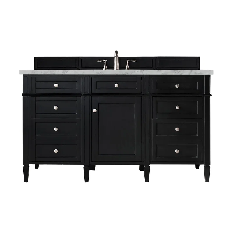 Brittany 60" Single Vanity, Black Onyx w/ 3 CM Carrara Marble Top