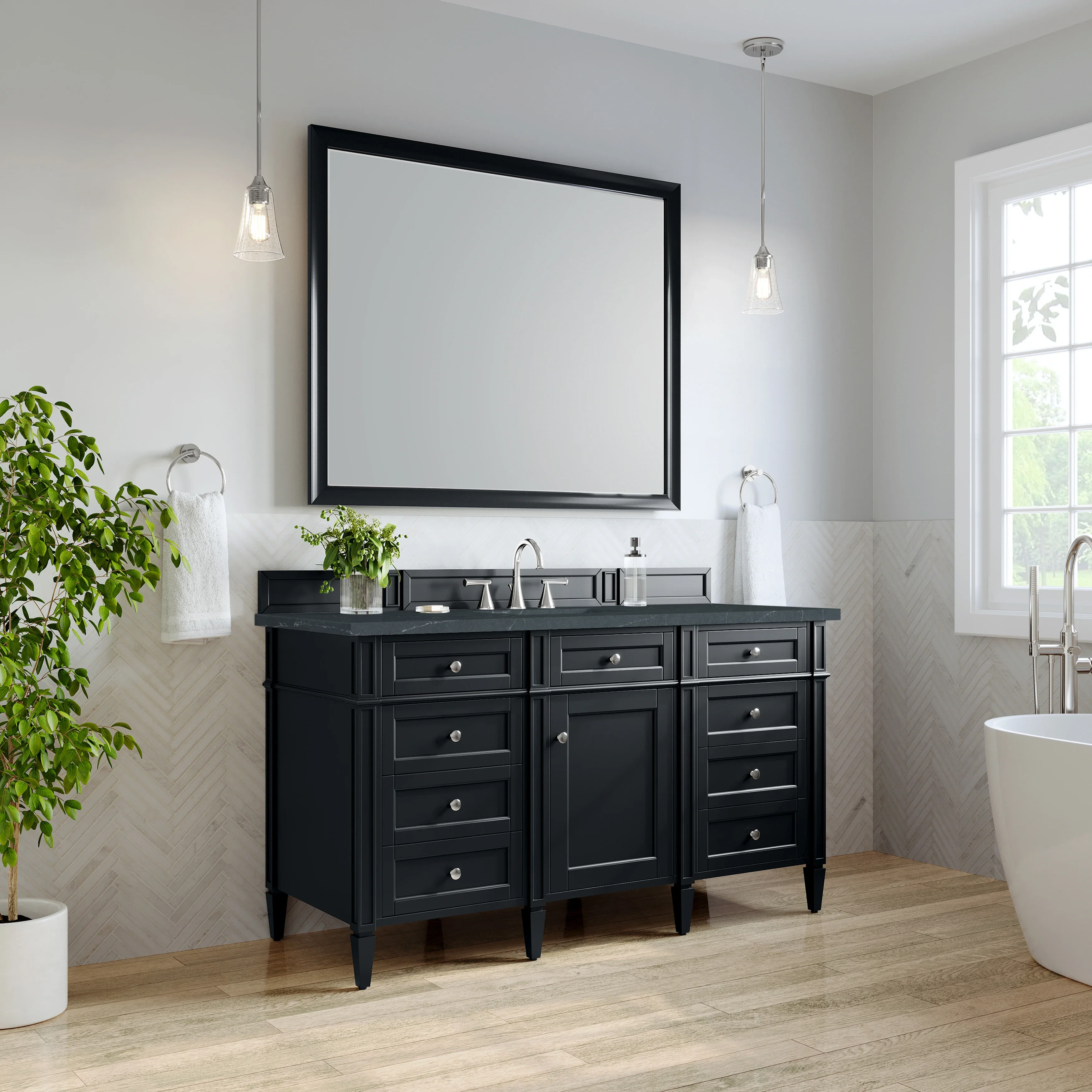 Brittany 60" Single Vanity, Black Onyx, w/ 3 CM Charcoal Soapstone Silestone Top