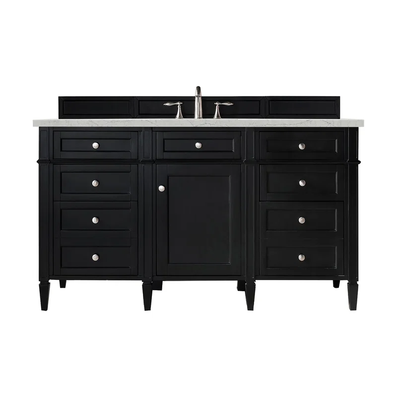 Brittany 60" Single Vanity, Black Onyx, w/ 3 CM Eternal Jasmine Pearl Silestone Top