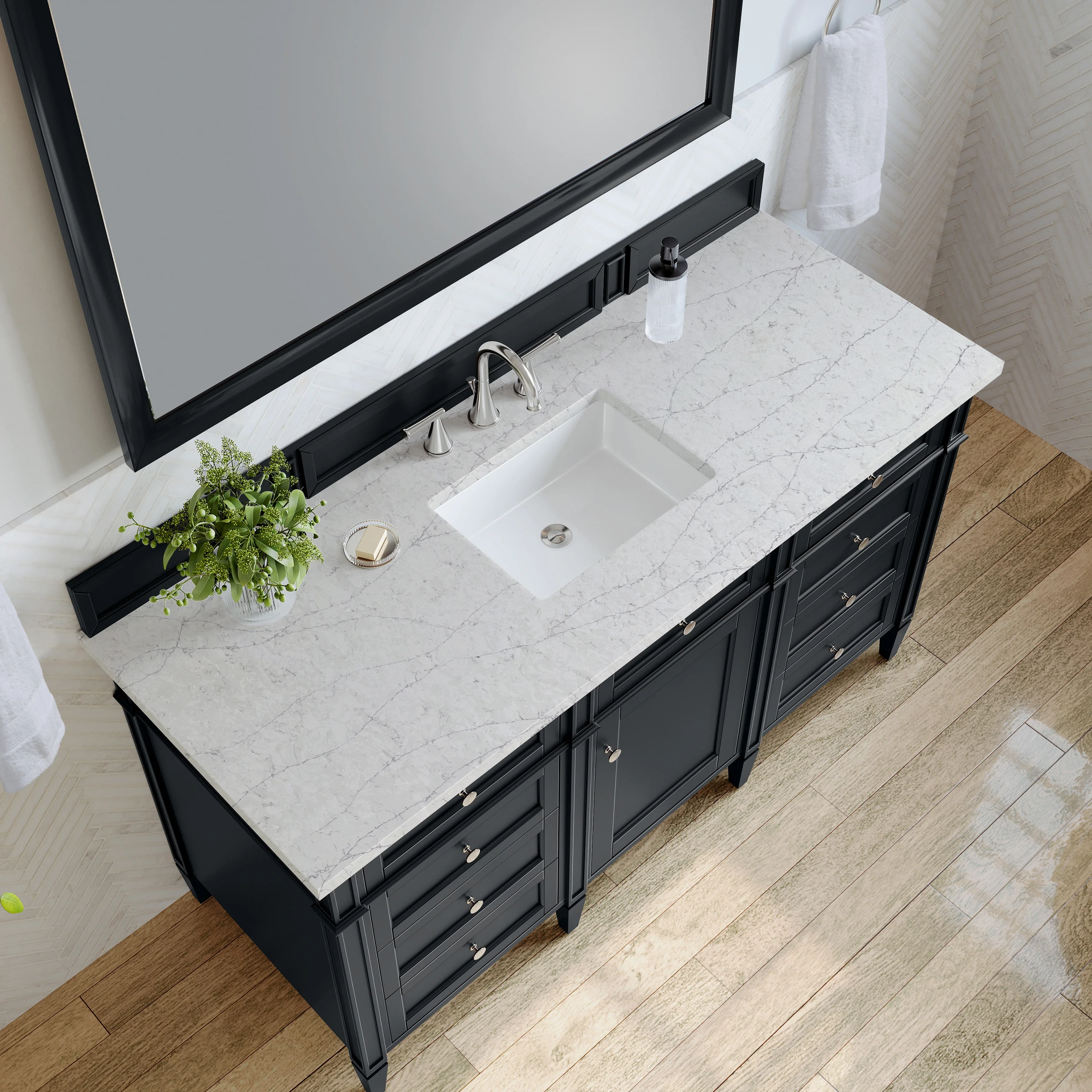 Brittany 60" Single Vanity, Black Onyx, w/ 3 CM Eternal Jasmine Pearl Silestone Top
