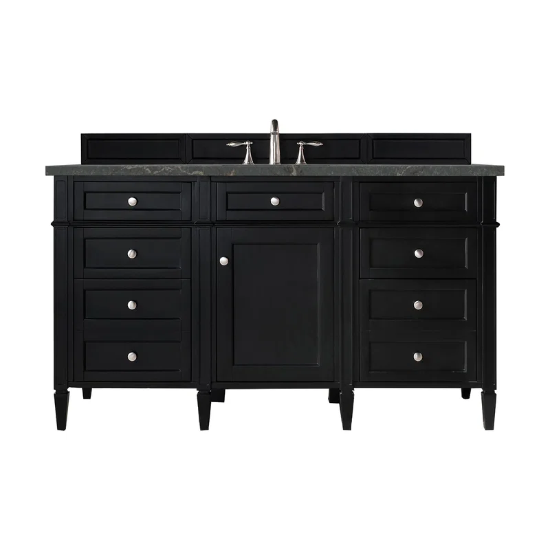 Brittany 60" Single Vanity, Black Onyx w/ 3 CM Parisien Bleu Silestone Top