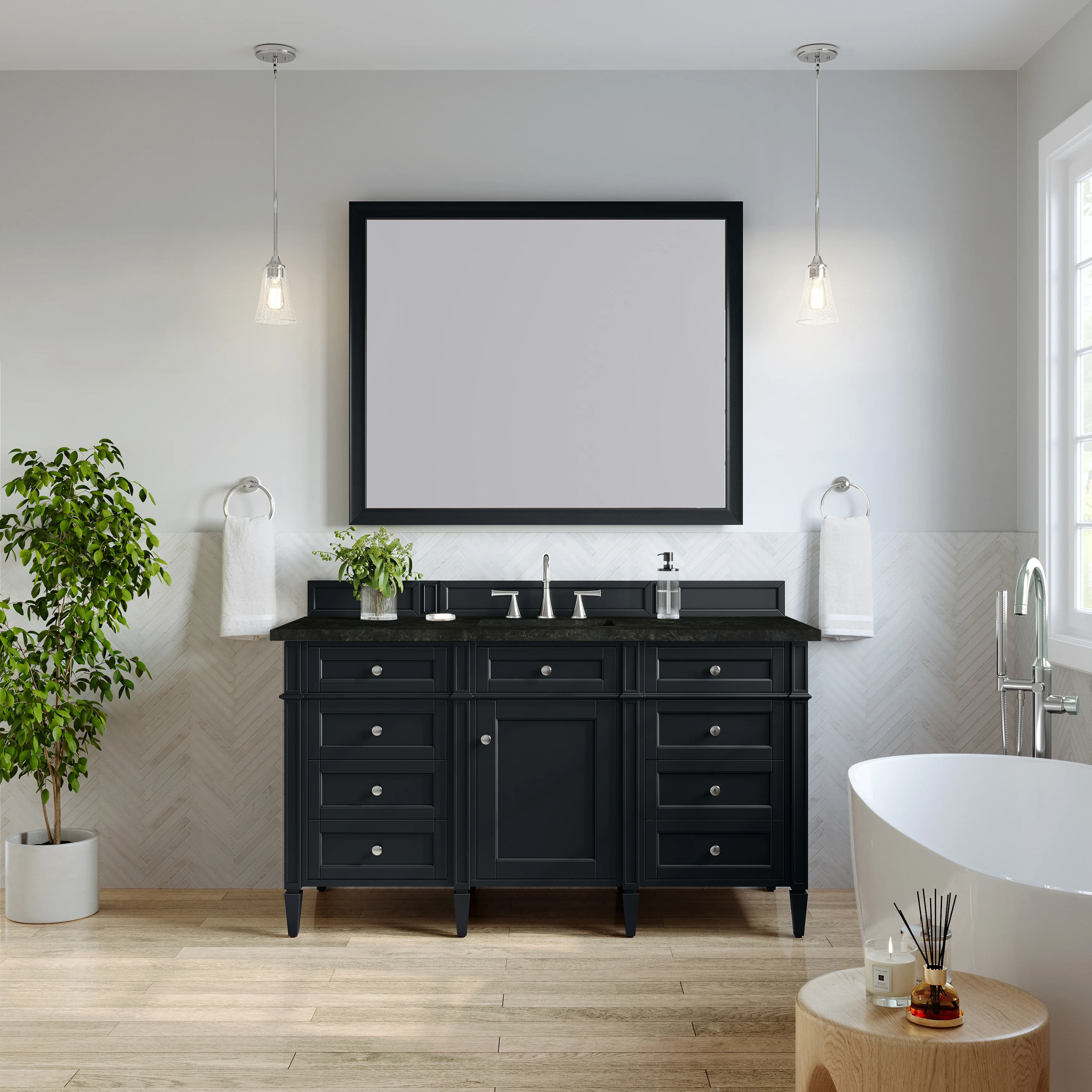 Brittany 60" Single Vanity, Black Onyx, w/ 3 CM Phantome Eclos Top