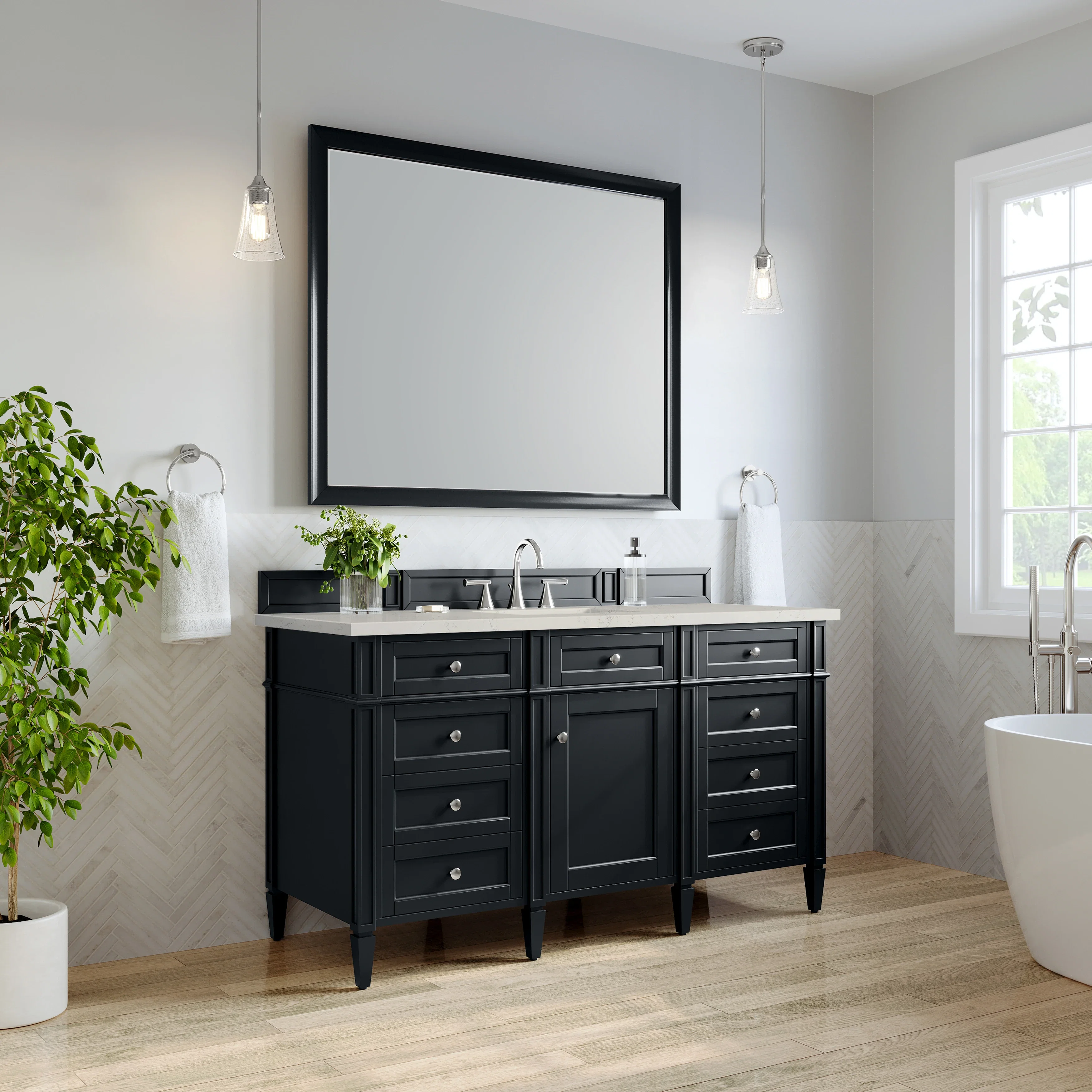 Brittany 60" Single Vanity, Black Onyx, w/ 3 CM Siberian Silestone Top