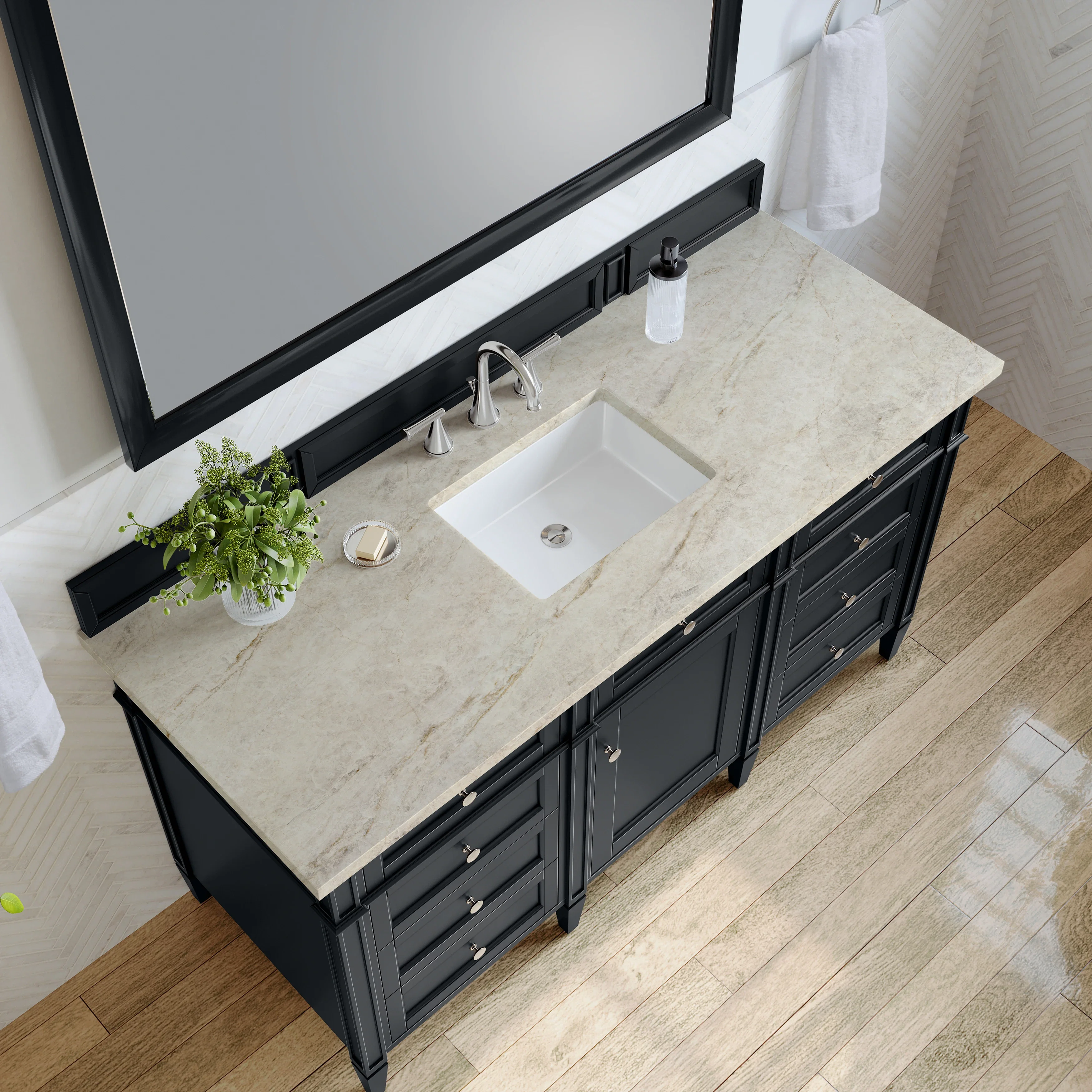 Brittany 60" Single Vanity, Black Onyx, w/ 3 CM Tajnar Eclos Top