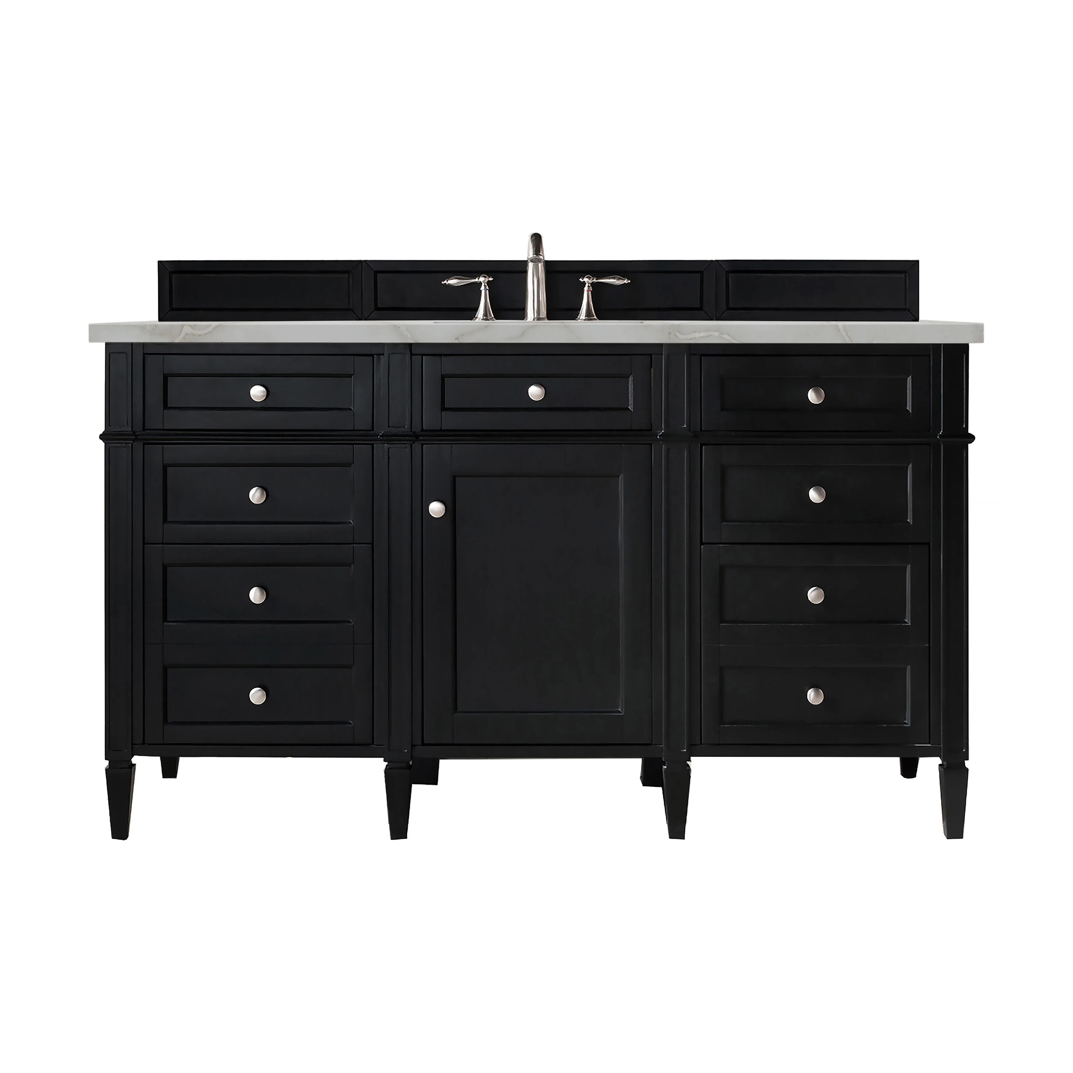 Brittany 60" Single Vanity, Black Onyx w/ 3 CM Victorian Silver Silestone Top