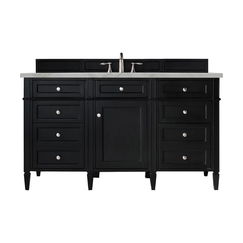 Brittany 60" Single Vanity, Black Onyx w/ 3 CM Victorian Silver Silestone Top