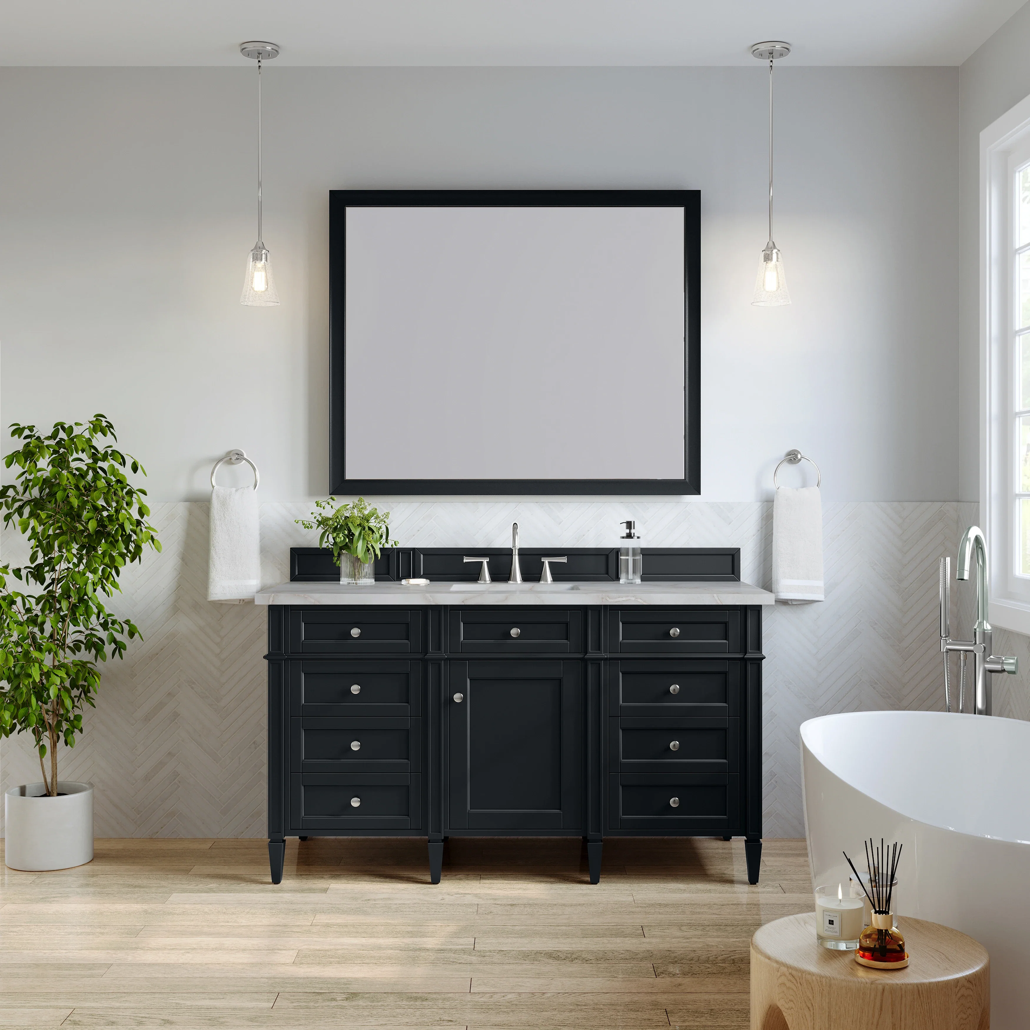 Brittany 60" Single Vanity, Black Onyx w/ 3 CM Victorian Silver Silestone Top