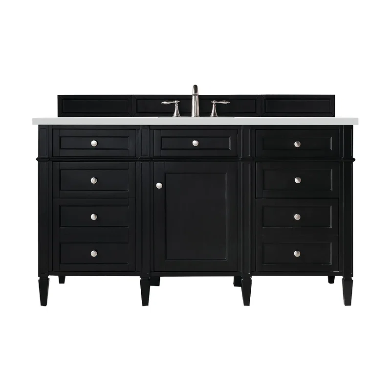 Brittany 60" Single Vanity, Black Onyx w/ 3 CM White Zeus Silestone Top