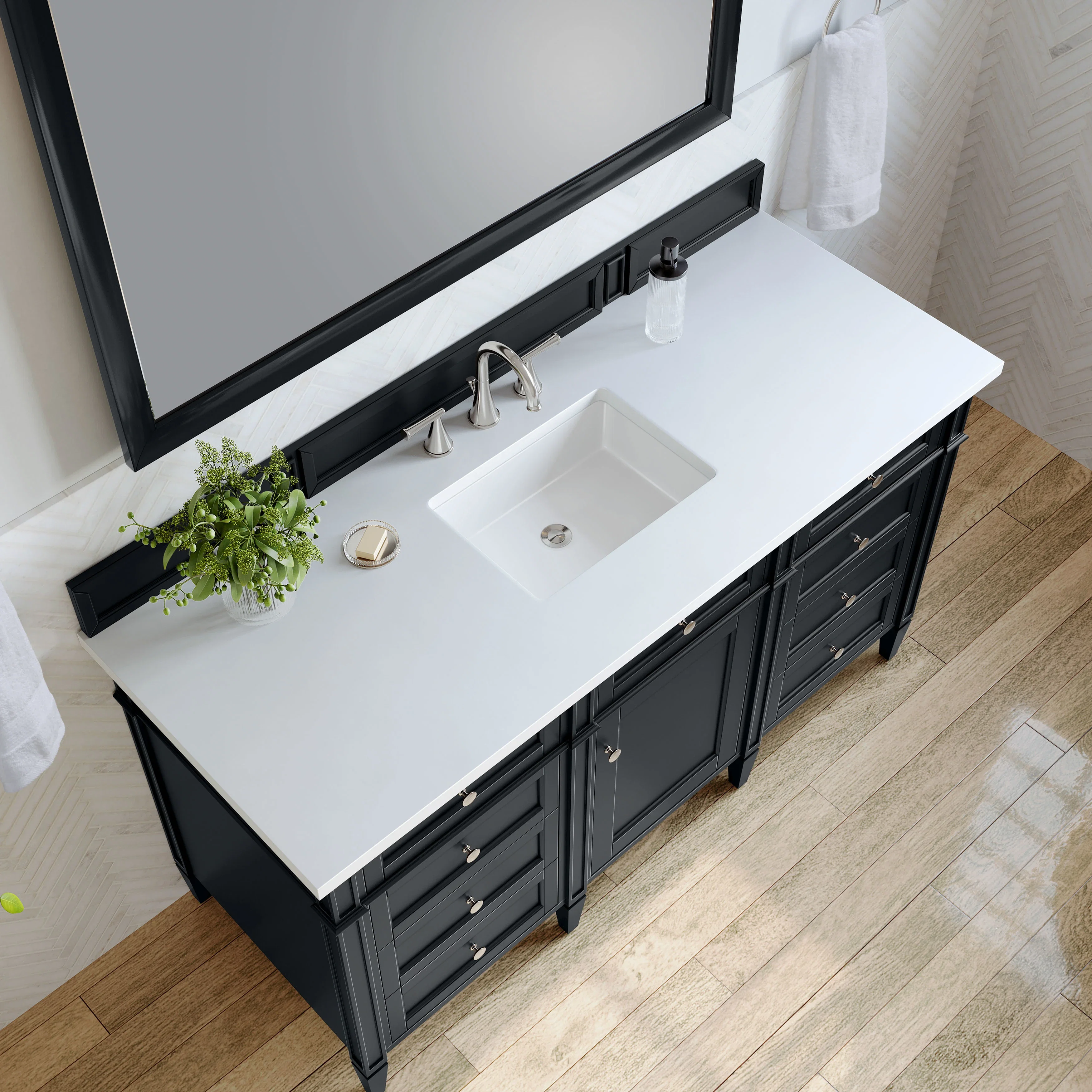 Brittany 60" Single Vanity, Black Onyx w/ 3 CM White Zeus Silestone Top
