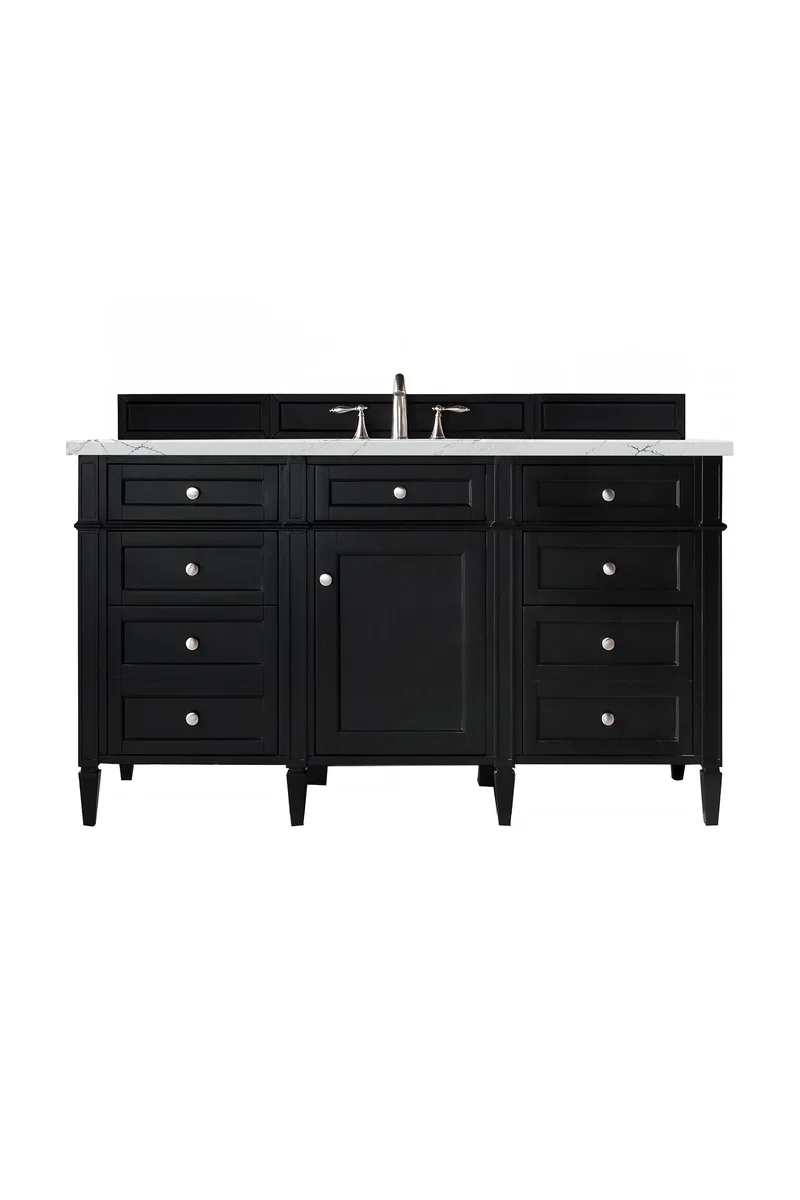 Brittany 60" Single Vanity, Black Onyx, w/ 3 CM Ethereal Noctis Silestone Top w/FreePower Wireless Charger