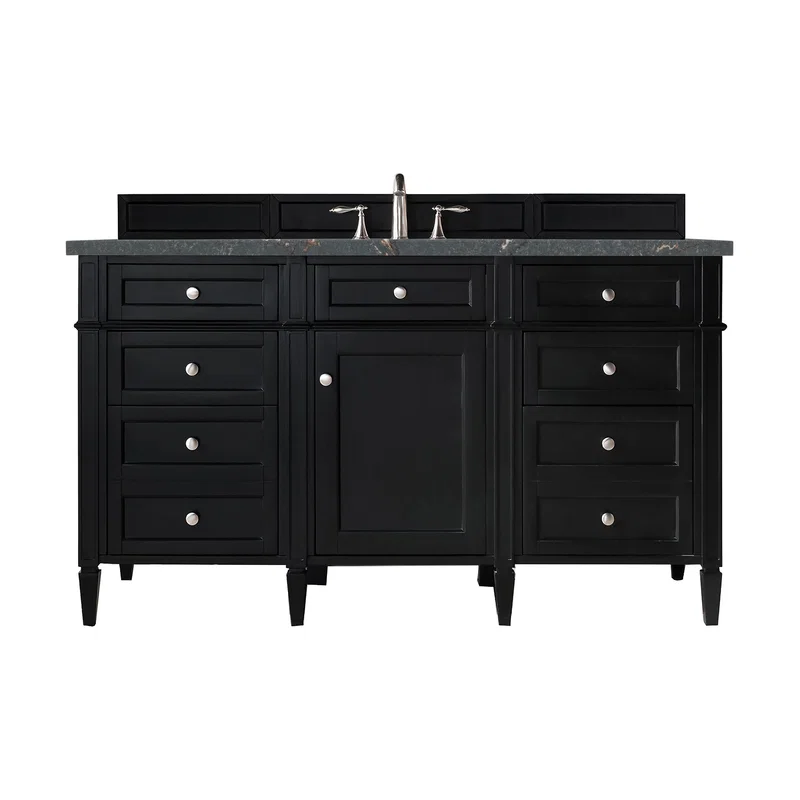 Brittany 60" Single Vanity, Black Onyx w/ 3 CM Parisien Bleu Silestone Top w/FreePower Wireless Charger