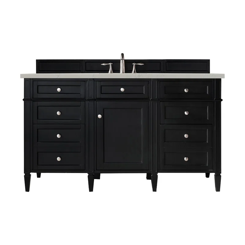 Brittany 60" Single Vanity, Black Onyx, w/ 3 CM Siberian Silestone Top w/FreePower Wireless Charger