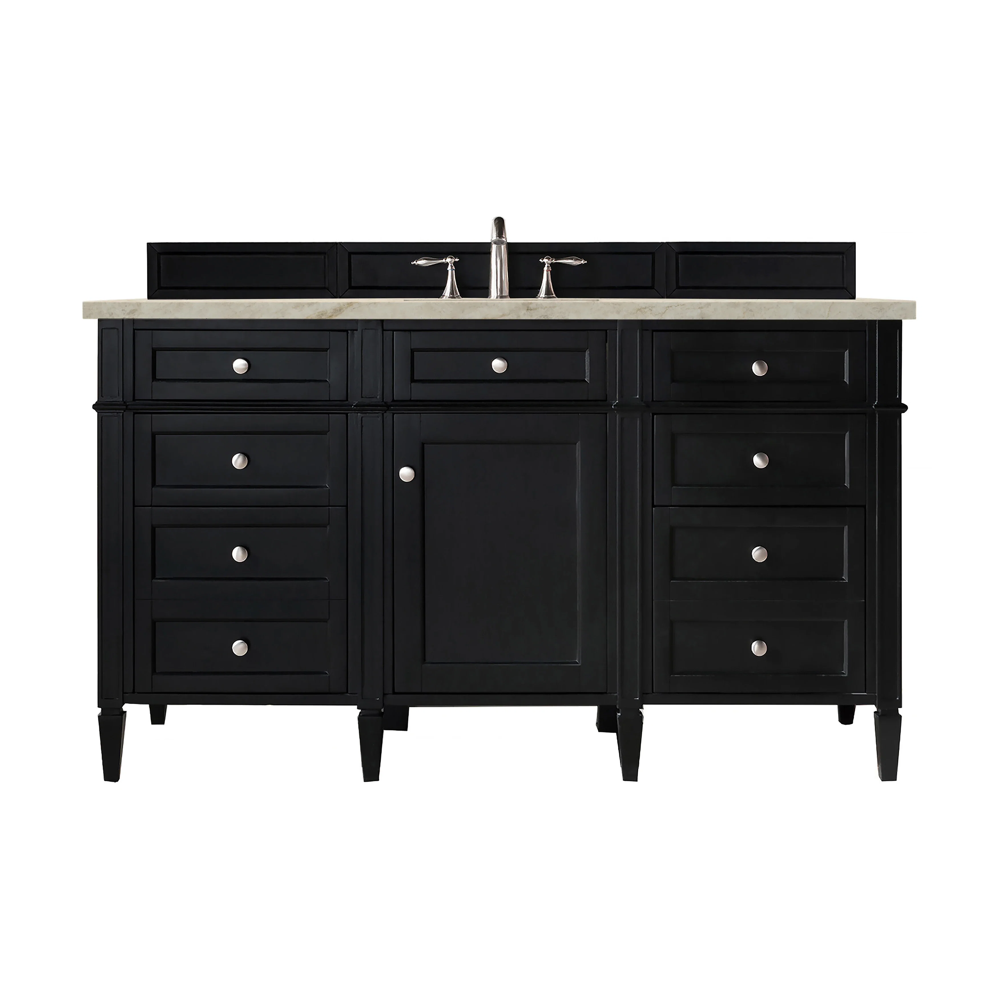 Brittany 60" Single Vanity, Black Onyx, w/ 3 CM Tajnar Eclos Top w/FreePower Wireless Charger