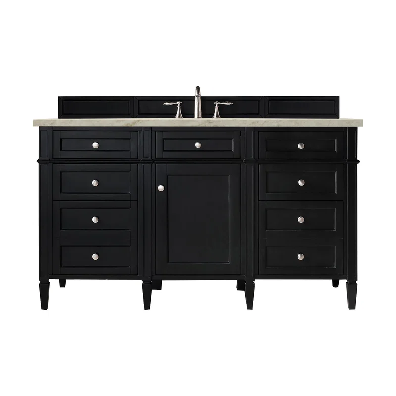 Brittany 60" Single Vanity, Black Onyx, w/ 3 CM Tajnar Eclos Top w/FreePower Wireless Charger