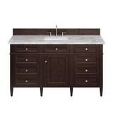Brittany 60" Single Vanity, Burnished Mahogany w/ 3 CM Carrara Marble Top