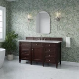 Brittany 60" Single Vanity, Burnished Mahogany w/ 3 CM Carrara Marble Top