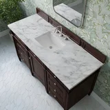 Brittany 60" Single Vanity, Burnished Mahogany w/ 3 CM Carrara Marble Top
