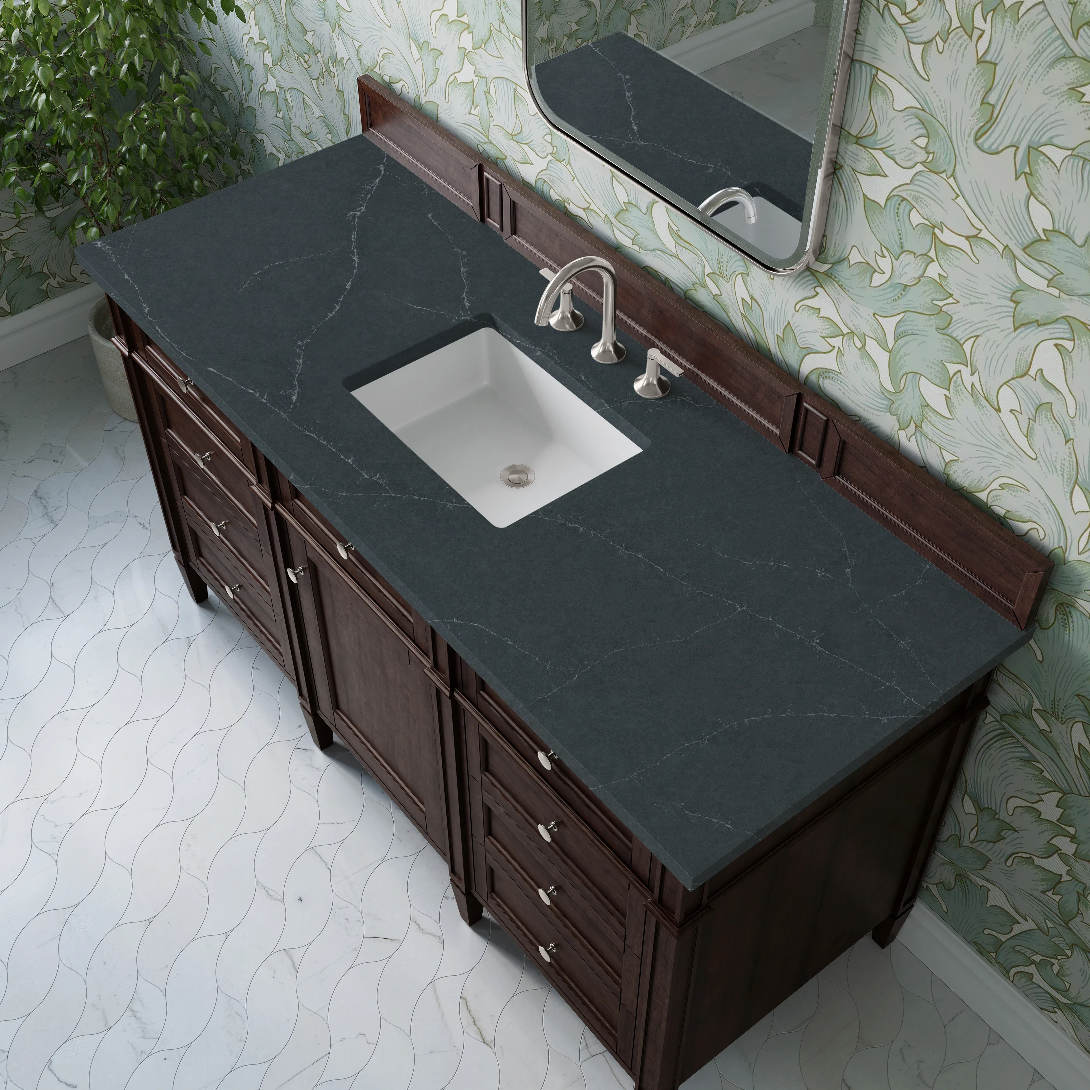 Brittany 60" Single Vanity, Burnished Mahogany w/ 3 CM Charcoal Soapstone Silestone Top